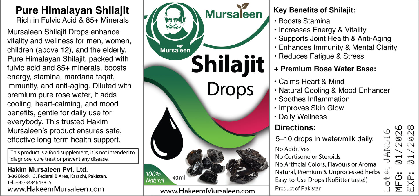 Hakeem Mursaleen’s Shilajit Drops with Pure Rose Water – 100% Natural Himalayan Shilajit