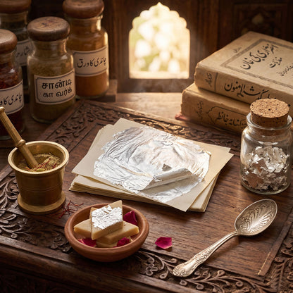 Chandi Ka Warq (Pure Edible Silver Leaf — Nuqra) The Silver of the Mughals — نزاکت اور نفاست کی علامت